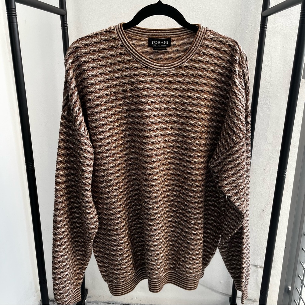 Vtg Grandpa Sweater Men XL Cosby Retro Textured Cotton Blend 3D Knit Tosani 70s